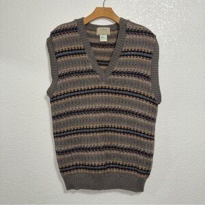 L.L. Bean Men's Brown Striped V-Neck Sweater Vest